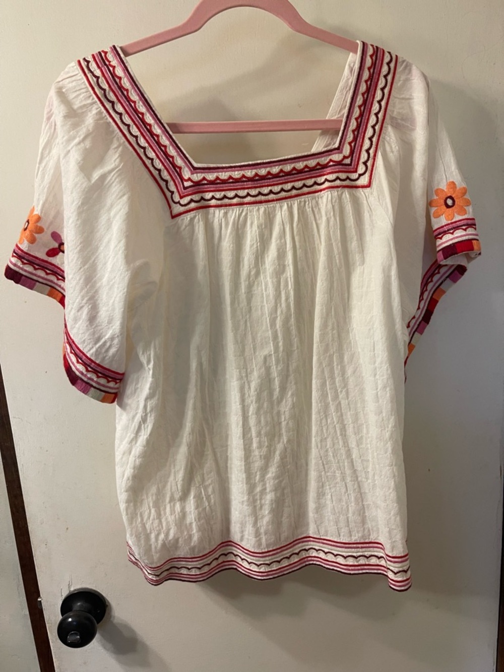 Madewell White Embroidered Square-Neck Tunic Floral Trim Sz. M NWT #78